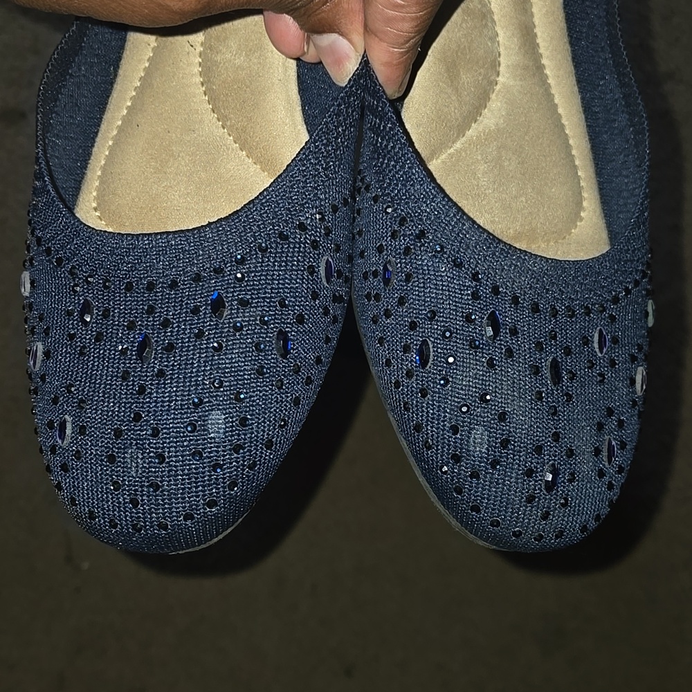 Women's Navy Blue Cushioned Ballet Flats - Picture 2 of 6